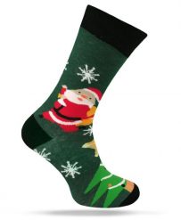 Świąteczne Skarpetki - Alties - Mikołaj, Zielone Tło, Płatki Śniegu. Zielone skarpety męskie Alties, bez wzorów, z bawełny. Za 19.90 zł.