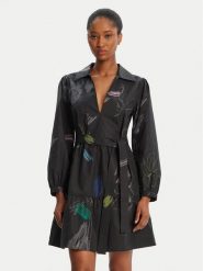 Desigual Sukienka codzienna Pisos 25WWVW06 Czarny Regular Fit. Czarne sukienki damskie Desigual, na co dzień, s, bez wzorów, z bawełny, bez kołnierzyka, bez ramiączek, proste. Za 429.99 zł.