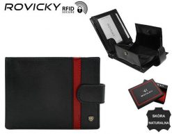 Portfel skórzany Rovicky N61L-RVTP czarny. Czarne portfele męskie ROVICKY, z aplikacjami, ze skóry. Za 80.00 zł.