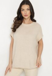 Beżowy Sweter z Bawełną o Kroju Nietoperza Nilanissea. Brązowe swetry nierozpinane damskie Born2be, bez wzorów, z bawełny, biznesowe, bez kołnierzyka, bez ramiączek. Za 159.99 zł.