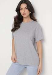 Szary T-shirt z Bawełny w Klasycznym Stylu Tulseli. Szare t-shirty damskie Born2be, uniwersalny, bez wzorów, z bawełny, klasyczne, bez kołnierzyka, bez ramiączek. Za 59.99 zł.