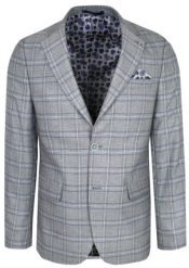 Marynarka Casualowa Taliowana na Dwa Guziki - Popielata w Kratkę - RIGON. Szare garnitury męskie Rigon, bez wzorów, z elastanu. Za 399.00 zł.