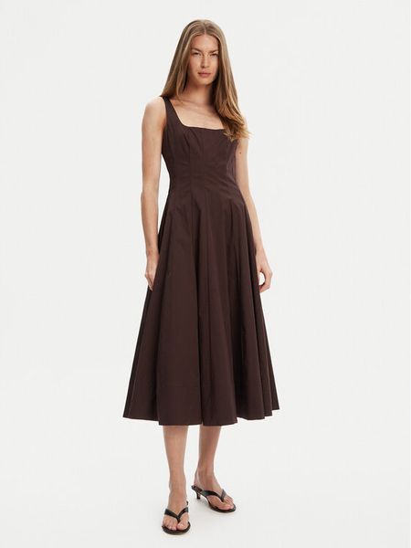 STAUD Sukienka codzienna Wells R24F2101PO Brązowy Regular Fit. Brązowe sukienki damskie STAUD, na co dzień, bez wzorów, z bawełny, bez kołnierzyka, bez ramiączek, proste. Za 859.99 zł.