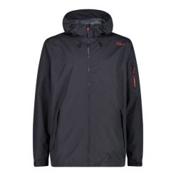 Kurtka przeciwdeszczowa z kapturem CMP. Czarne kurtki męskie CMP, bez wzorów, sportowe, z kapturem. Za 382.50 zł.