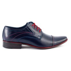 Lukas Buty męskie wizytowe 238 granatowe niebieskie. Niebieskie buty wizytowe męskie bez wzorów, z jeansu, bez obcasa, bez zapięcia. Za 367.89 zł.