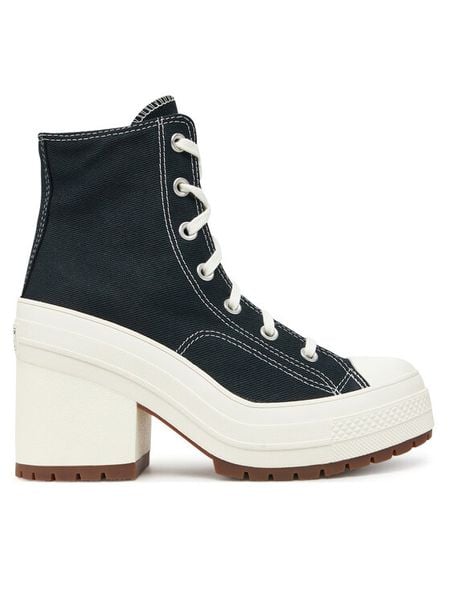 Converse Botki Chuck 70 De Luxe Heel A05347C Czarny. Czarne botki damskie Converse, bez wzorów, z materiału, bez obcasa, na słupku, bez zapięcia. Za 519.99 zł.