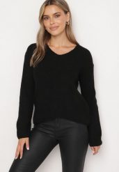 Czarny Klasyczny Sweter z Dekoltem w Serek Eloma. Czarne swetry nierozpinane damskie Born2be, l, bez wzorów, z jeansu, eleganckie, bez kołnierzyka, bez ramiączek. Za 89.99 zł.