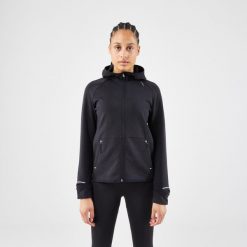 Bluza do biegania damska Kiprun Run 500 Warm ocieplana. Czarne bluzy damskie KIPRUN, l, bez wzorów, z elastanu, sportowe, bez ramiączek, bez kaptura. Za 159.99 zł.