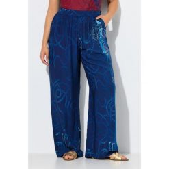 Damskie Spodnie palazzo wzór w sznurki szeroka nogawka elastyczny pas. Niebieskie spodnie dresowe damskie Ulla Popken, bez wzorów, z materiału, sportowe, długie. Za 239.99 zł.