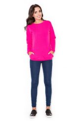 Różowa Długa Casualowa Bluza z Wsuwanymi Kieszeniami. Czerwone bluzy damskie Katrus, m, bez wzorów, z bawełny, bez ramiączek, bez kaptura. Za 209.00 zł.
