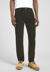 MESKIE SPODNIE SZTRUKSOWE LEE RIDER OLIVE NIGHT 112370641. Zielone spodnie materiałowe męskie Lee, bez wzorów, z materiału. Za 219.99 zł.