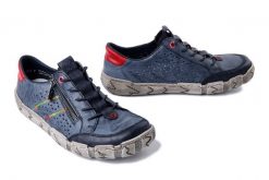 RIEKER L0357-12 blue, półbuty damskie. Niebieskie półbuty damskie Rieker, bez wzorów, bez obcasa, bez zapięcia. Za 359.90 zł.