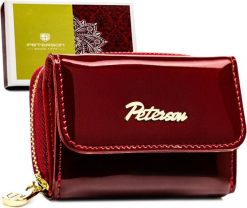 Peterson Peterson Mały Portfel Damski RFID Czerwony Lakierowany Minimalizm BC-423229. Czerwone portfele damskie Peterson, z lakierowanej skóry. Za 59.99 zł.