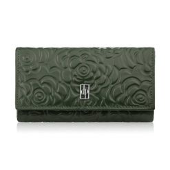 Ciemnozielony portfel damski skórzany w kwiaty duży poziomy Paolo Peruzzi AL-14-GB. Zielone portfele damskie Paolo Peruzzi, ze skóry. Za 89.00 zł.