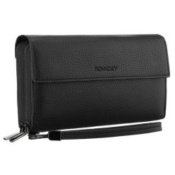 Czarna saszetka męska ze skóry ekologicznej idealna na dokumenty - Rovicky. Czarne saszetki i nerki męskie ROVICKY, bez wzorów, ze skóry ekologicznej. Za 59.99 zł.
