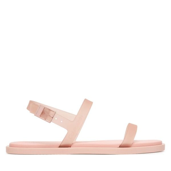 Sandały Calvin Klein. Brązowe sandały damskie Calvin Klein, bez wzorów, bez obcasa, na płaskiej podeszwie, bez zapięcia. Za 165.99 zł.