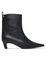 Tommy Hilfiger Botki Kitten Heel Leather Ankle Boot FW0FW09669 Czarny. Czarne botki damskie Tommy Hilfiger, bez wzorów, ze skóry, bez obcasa, na słupku, bez zapięcia. Za 749.99 zł.