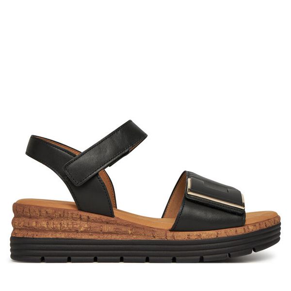 Sandały Gabor. Czarne sandały damskie Gabor, bez wzorów, bez obcasa, na koturnie, bez zapięcia. Za 489.99 zł.