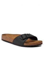 Birkenstock Klapki Madrid 0040793 Czarny. Czarne klapki damskie Birkenstock, bez wzorów, ze skóry, bez obcasa, bez zapięcia. Za 299.99 zł.