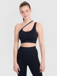 4F Biustonosz treningowy z asymetrycznym ramiączkiem - czarny M/L. Czarne bielizna sportowa damska 4F, l, bez wzorów, z dzianiny. W wyprzedaży za 69.99 zł.
