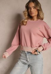 Ciemnoróżowa Bluza Ozdobiona Metaliczną Nicią Ilatraen. Czerwone bluzy damskie Renee, l, z aplikacjami, z jeansu, casualowe, bez ramiączek, bez kaptura. Za 59.99 zł.