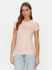 Guess T-Shirt W5GI04 J1314 Różowy Slim Fit. Czerwone t-shirty damskie Guess, l, z aplikacjami, z bawełny, bez kołnierzyka, bez ramiączek. Za 109.99 zł.
