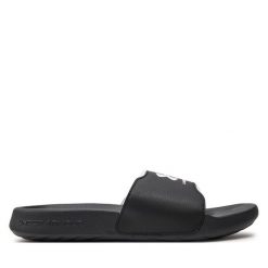 Klapki Under Armour. Czarne klapki damskie Under Armour, bez wzorów, sportowe, bez obcasa, bez zapięcia. Za 149.99 zł.