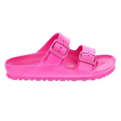 Klapki damskie Birkenstock Arizona Eva. Czerwone klapki damskie Birkenstock, na lato, bez wzorów, z materiału, bez obcasa, bez zapięcia. Za 367.00 zł.