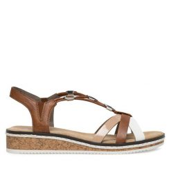 Sandały Rieker. Brązowe sandały damskie Rieker, bez wzorów, bez obcasa, na płaskiej podeszwie, bez zapięcia. Za 269.99 zł.
