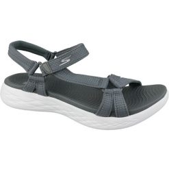 Sandały damskie, Skechers On The Go 600. Szare sandały damskie Skechers, bez wzorów, bez obcasa, bez zapięcia. Za 229.99 zł.