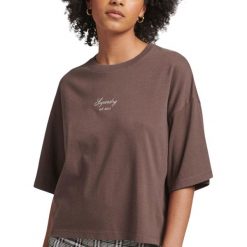 Koszulka turystyczna damska Superdry Code Heritage Boxy. Brązowe koszulki sportowe damskie Superdry, bez wzorów, z bawełny, bez ramiączek. Za 100.05 zł.