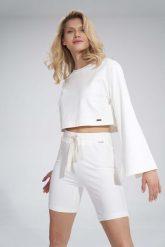 Krótka Bawełniana Bluza z Szerokim Rozciętym Rękawem - Ecru. Czarne bluzy damskie Figl, s, bez wzorów, z bawełny, bez ramiączek, bez kaptura. Za 209.00 zł.