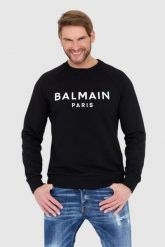 BALMAIN Czarna bluza męska z logo. Czarne bluzy męskie Balmain, l, bez wzorów, bez ramiączek, bez kaptura. W wyprzedaży za 2,199.99 zł.