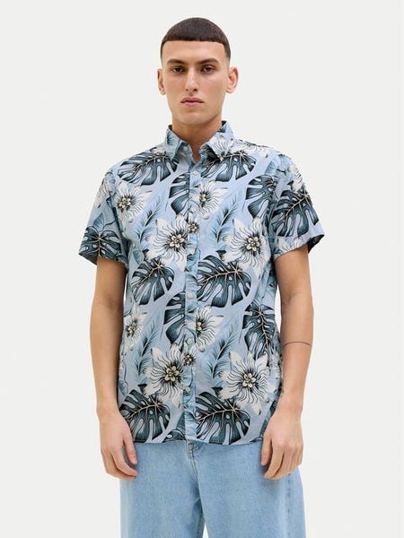 Jack & Jones Koszula Hawaii 12269137 Błękitny Comfort Fit. Niebieskie koszule męskie Jack & Jones, m, bez wzorów, z bawełny, bez kołnierzyka, bez ramiączek. Za 69.99 zł.