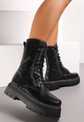 Czarne Sznurowane Botki Workery na Grubej Podeszwie Isolte. Czarne botki damskie Renee, bez wzorów, eleganckie, bez obcasa, na płaskiej podeszwie, bez zapięcia. Za 159.99 zł.