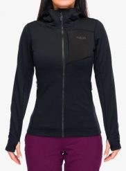 Bluza rozpinana damska Rab Superflux Hoody. Czarne bluzy damskie RAB, m, bez wzorów, z materiału, bez ramiączek, z kapturem. Za 401.49 zł.