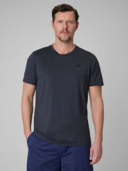 4F Koszulka treningowa regular szybkoschnąca męska - granatowa XXL. Niebieskie koszulki sportowe męskie 4F, m, bez wzorów, ze skóry, bez ramiączek, na fitness i siłownię. Za 89.99 zł.