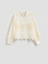 Koszula z lyocellem - złamana biel. Koszule damskie Reserved, l, bez wzorów, z lyocellu, bez kołnierzyka, bez ramiączek. Za 169.99 zł.