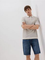Sweter polo w paski - beżowy. Brązowe swetry męskie Reserved, l, bez wzorów, z bawełny, bez kołnierzyka, bez ramiączek. Za 119.99 zł.