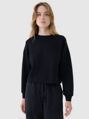 4F Bluza dresowa nierozpinana z modalem damska - czarna S. Czarne bluzy damskie 4F, s, bez wzorów, z dresówki, klasyczne, bez ramiączek, bez kaptura. W wyprzedaży za 119.99 zł.