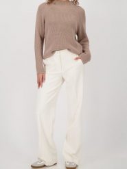 Monari Sweter z dzianiny - Verona Kobiety Prążki beżowy, 38. Brązowe swetry nierozpinane damskie Monari, bez wzorów, z bawełny, eleganckie, bez kołnierzyka, bez ramiączek. Za 279.95 zł.