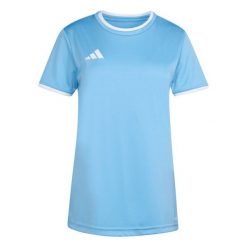 Koszulka damska adidas Entrada 26 Jersey. Białe bluzki damskie Adidas, bez wzorów, z jersey, sportowe, bez kołnierzyka, bez ramiączek. Za 60.99 zł.