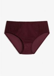 Figi maxi z koronką w graficzny wzór. Fioletowe majtki damskie bonprix, z koronki. Za 39.99 zł.