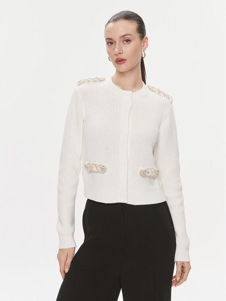 TWINSET Kardigan 241TP3111 Écru Regular Fit. Białe kardigany damskie Twinset, xl, bez wzorów, z bawełny, bez kołnierzyka. Za 548.99 zł.