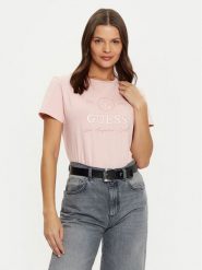 Guess T-Shirt V5RI05 J1314 Różowy Regular Fit. Czerwone t-shirty damskie Guess, xxs, z aplikacjami, z bawełny, bez kołnierzyka, bez ramiączek. Za 99.99 zł.