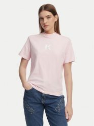 Karl Lagerfeld Jeans T-Shirt A1W17031 Różowy jasny Regular Fit. Czerwone t-shirty damskie Karl Lagerfeld Jeans, l, bez wzorów, z bawełny, bez kołnierzyka, bez ramiączek. Za 206.99 zł.