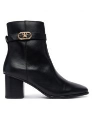 Tommy Hilfiger Botki Th Strap Leather Block Heel Boot FW0FW09488 Czarny. Czarne botki damskie Tommy Hilfiger, bez wzorów, ze skóry, bez obcasa, na słupku, bez zapięcia. Za 749.99 zł.