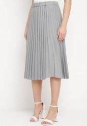 Ciemnoszara Plisowana Spódnica Midi z Wyższym Stanem Isolara. Szare spódnice damskie Born2be, do pracy, bez wzorów, biznesowe, midi, proste. Za 84.99 zł.