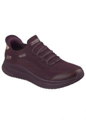 Buty SKECHERS SLIP-INS BOBS SQUAD 4 DIRE STEP Bordeaux. Czerwone obuwie trekkingowe damskie Skechers, z materiału, bez zapięcia. Za 321.99 zł.