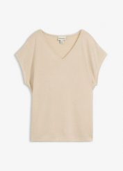 Koszulka oversize w optyce dzianiny. Brązowe bluzki damskie bonprix, bez wzorów, z dzianiny, bez kołnierzyka, bez ramiączek. Za 94.99 zł.